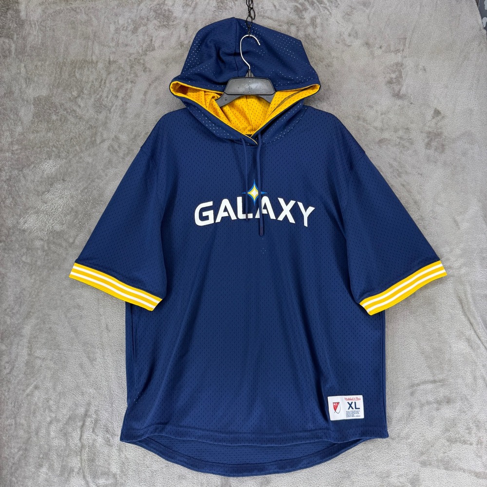 Mitchell & Ness LA Galaxy MLS Unbeaten Mesh Hoodie Navy Blue Mens XL MSHSAJ19029